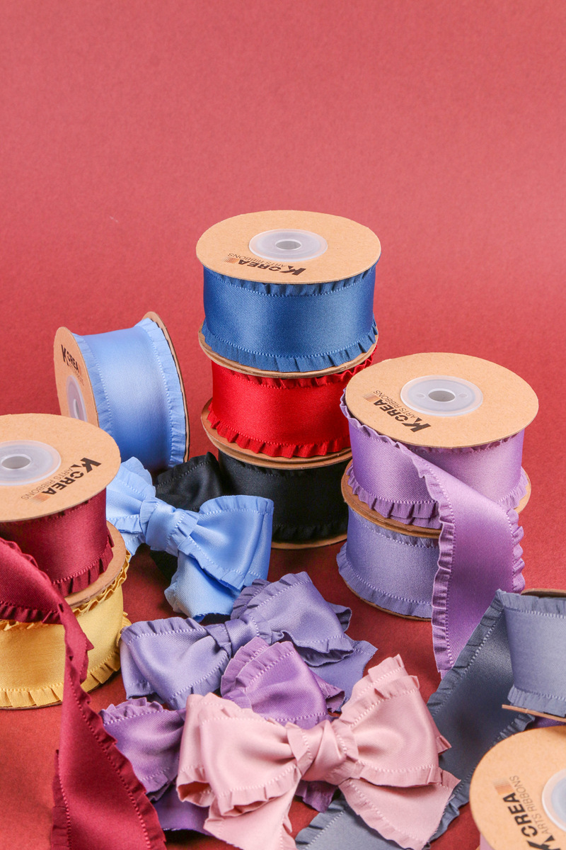 Classic thickened ruffled woven ribbon bow hair accessory clothing high-density wavy ribbon black fungus skirt hem satin ribbon pic 11