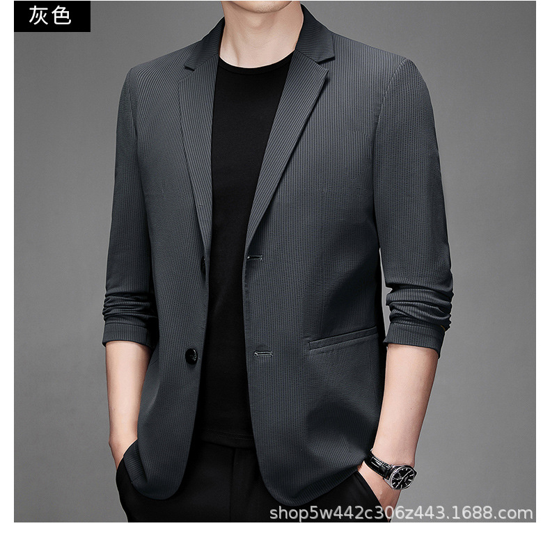 高端品质韩版新款男士春秋薄款西装上衣领空调服男休闲纯色外套详情13