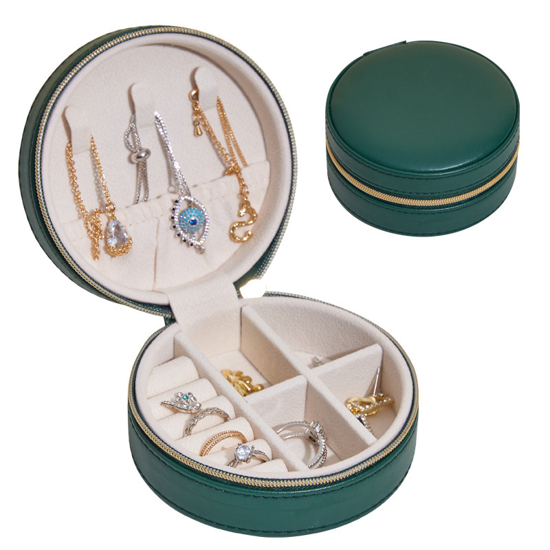 Round pu leather jewelry storage box pic 1