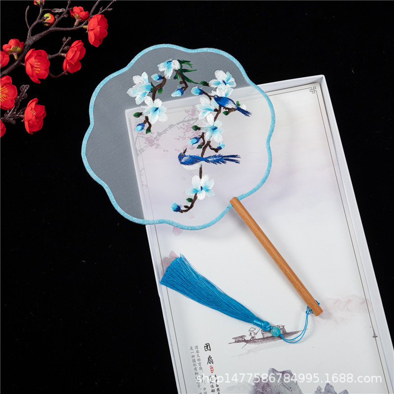 双面八瓣刺绣古典圆扇中国汉服古风长柄流苏旗袍仙鹤透明舞蹈扇子详情9