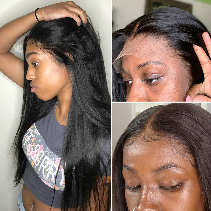 Europa y américa peluca lace frontal lace medio corte largo cabello recto negro fibra química conjunto de peluca fabricante al por mayor pic 6