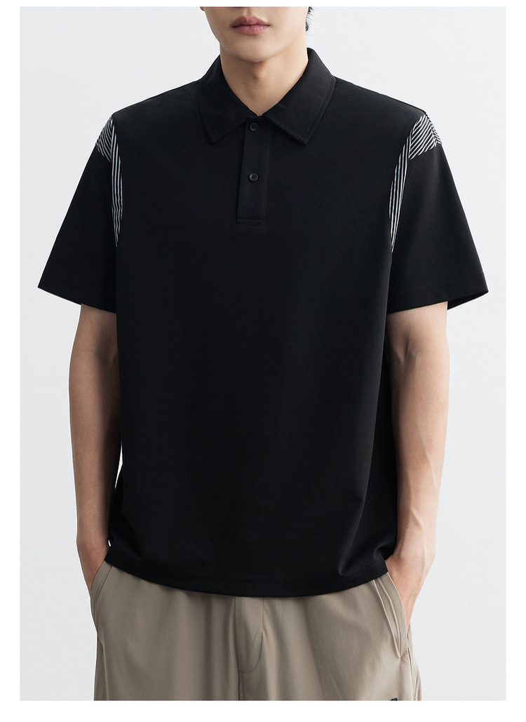 Quick-drying ice silk cotton black cool patchwork lapel short-sleeved T-shirt for men 2024 summer trendy new half-sleeved polo shirt pic 22