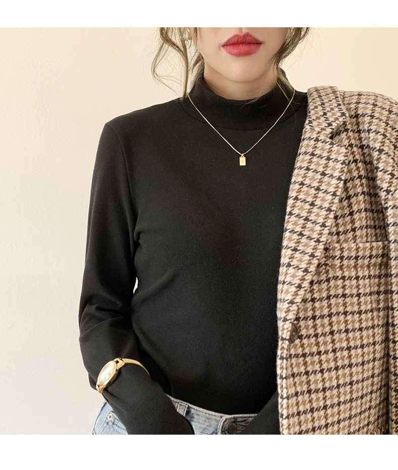 A German velvet semi-high-neck white base layer for women, paired with a stylish, thickened, brushed, and form-fitting mid-neck base layer for autumn and winter pic 54