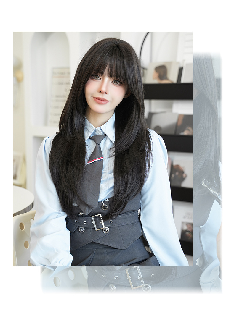 Cross-border spring new product wig for women, long straight hair with inwardly fastened ends, simulated chemical fiber head cover, full set of wig wholesale pic 8