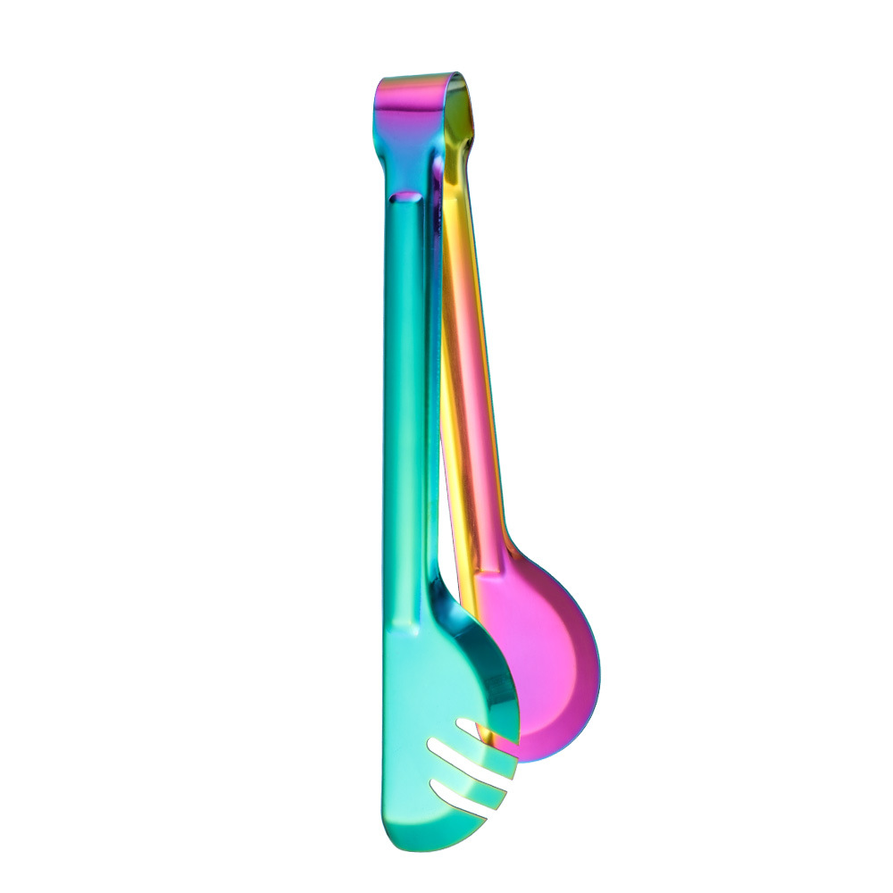 Amazon Public Services stainless steel food tongs, mirror-polished gold-plated black steak tongs, semi-round bread tongs pic 8