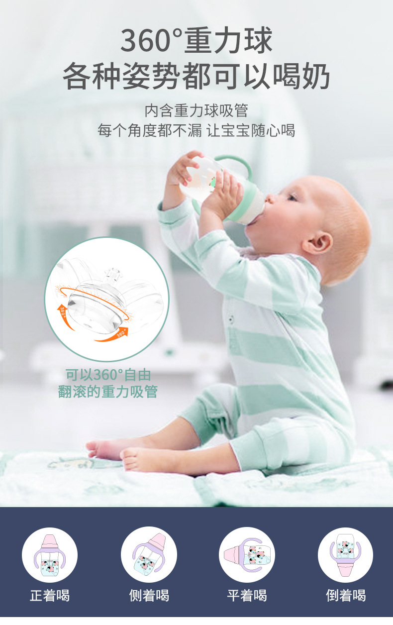 wker wide-mouth baby bottle PP anti-drop and anti-swelling plastic bottle with straw wholesale one-piece consignment pic 4