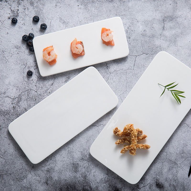 Rectangular flat plate with golden edges, pure white cake plate, dessert, sushi, snack arrangement, afternoon tea, banquet, steak plate pic 17