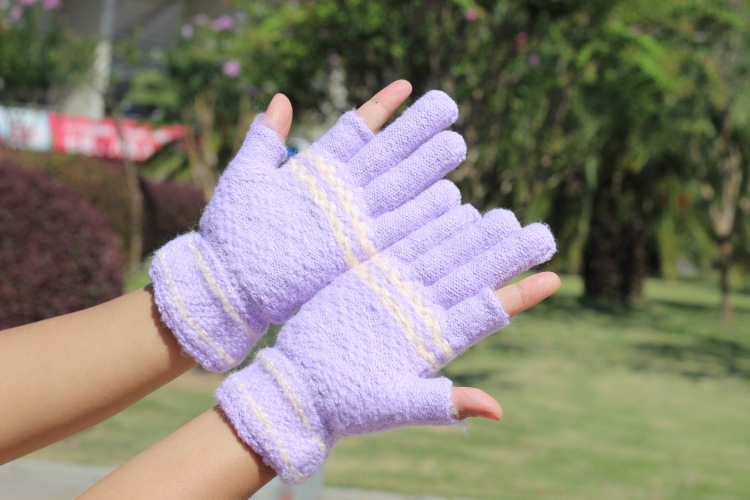 2019 Autumn/Winter new style of warm typing gloves for women with exposed fingers, winter cold protection for playing games and woolen yarn gloves pic 9