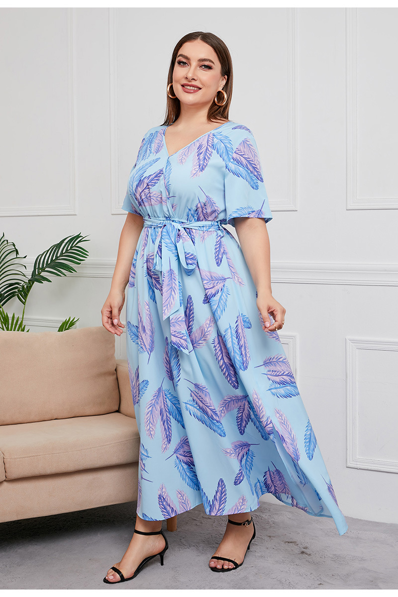 2024 Cross-border new French-style elegant plus-size dress with a V-neck, short sleeve and cinched waist, featuring a simple floral design pic 38