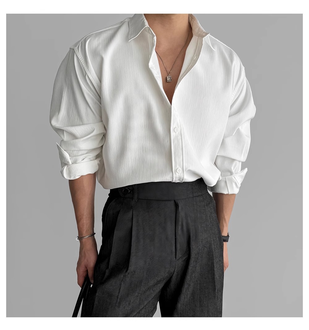 Black long-sleeved shirt for men, with a high-end vertical stripe texture, light mature style, inch shirt, versatile, no-iron casual business shirt pic 14