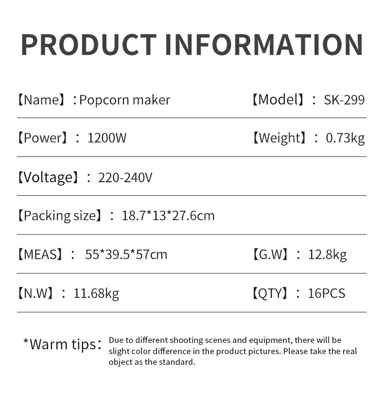 爆米花机110V跨境电动全自动膨化儿童爆米花机POPCORN MAKER详情2