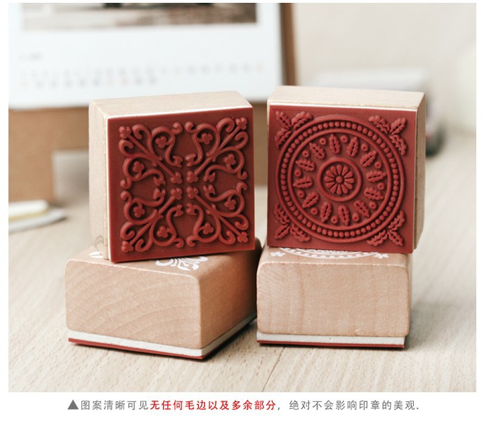 经典复古方形木质复古花纹印章 蕾丝系列唯美手账印章详情8
