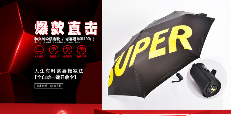 雨伞印字全自动伞防晒折叠遮阳伞防紫外线纤维自动三折广告伞批发详情1