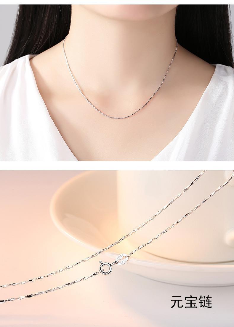 Silver and platinum plated necklace for women, single chain, collarbone chain, water wave snake bone O-shaped chain, starry sky box chain pic 8