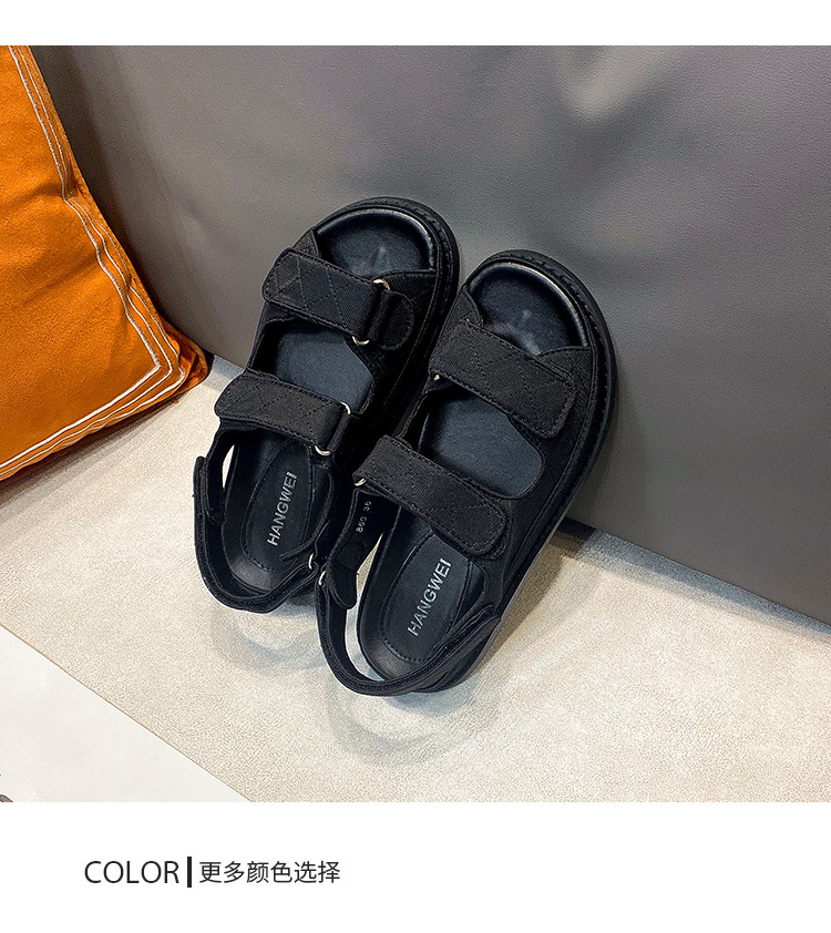 2024夏季新款小香风魔术贴厚底休闲运动凉鞋百搭平底沙滩罗马女鞋详情19