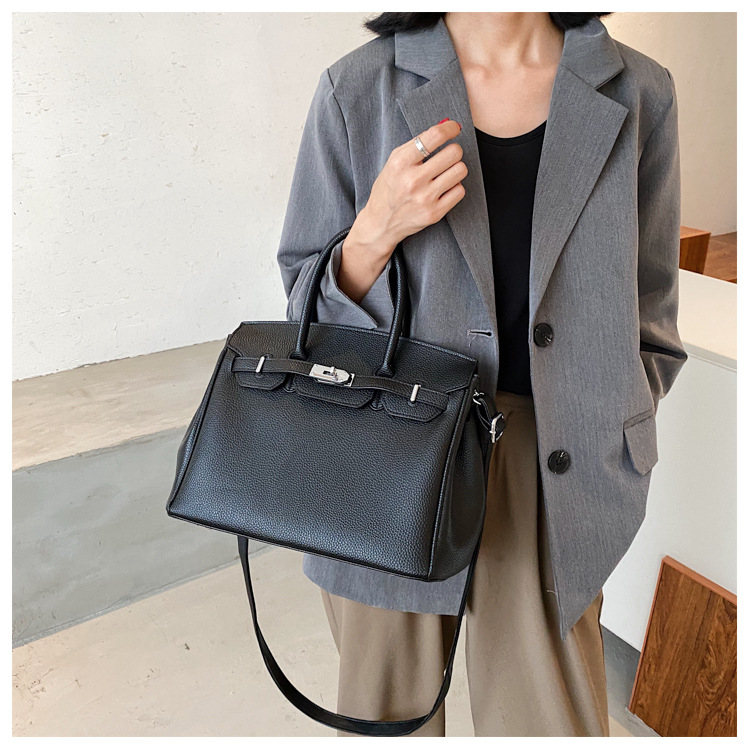 Lychee pattern platinum bag 2021 new style Kelly bag for brides, wedding bags and women, large capacity hand-held bag, shoulder crossbody, soft surface pic 34