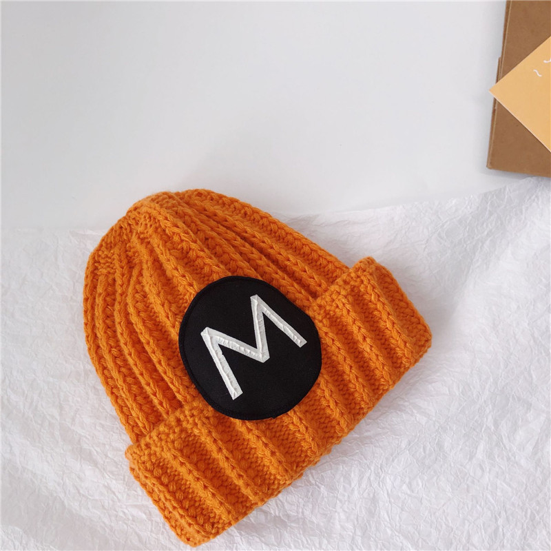 New versatile and in-stock autumn and winter tie-dyed patchwork letter monochrome warm knitted woolen caps for boys, girls, children and toddlers pic 14