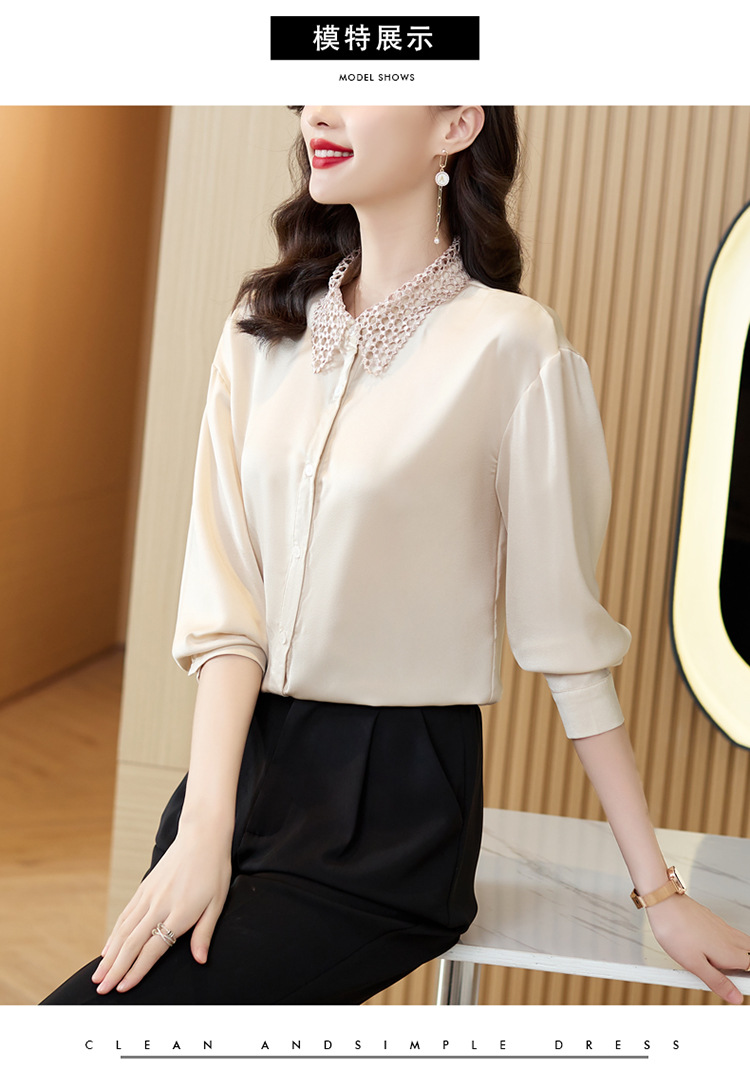 实拍年轻妈妈秋装新款高档仿真丝衬衫中年女装长袖上衣中老年小衫详情8