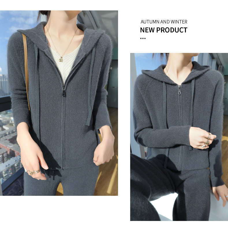 For the autumn and winter of 2024, a woolen hooded thick cardigan for women, a loose zipper knitted sweater, a youthful hoodie, can be paired with an outer jacket pic 10
