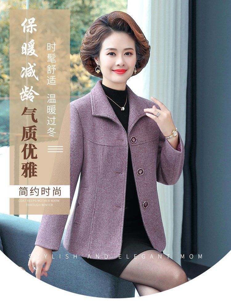 加棉加厚妈妈秋冬装毛呢外套短款中老年女大衣老人中年人405060岁详情6