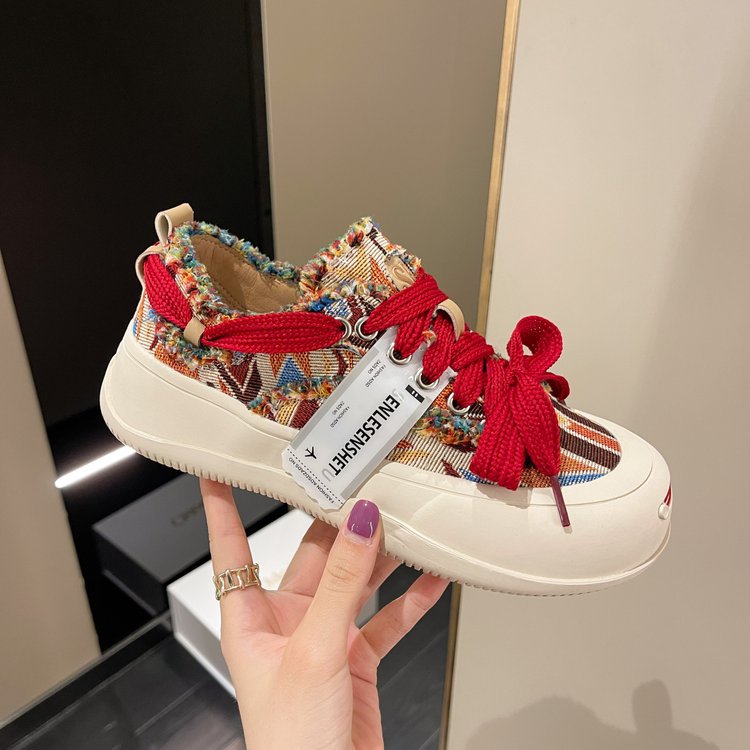 小众设计拼色帆布鞋女厚底休闲板鞋2023年新款春秋季韩版丑萌女鞋详情19