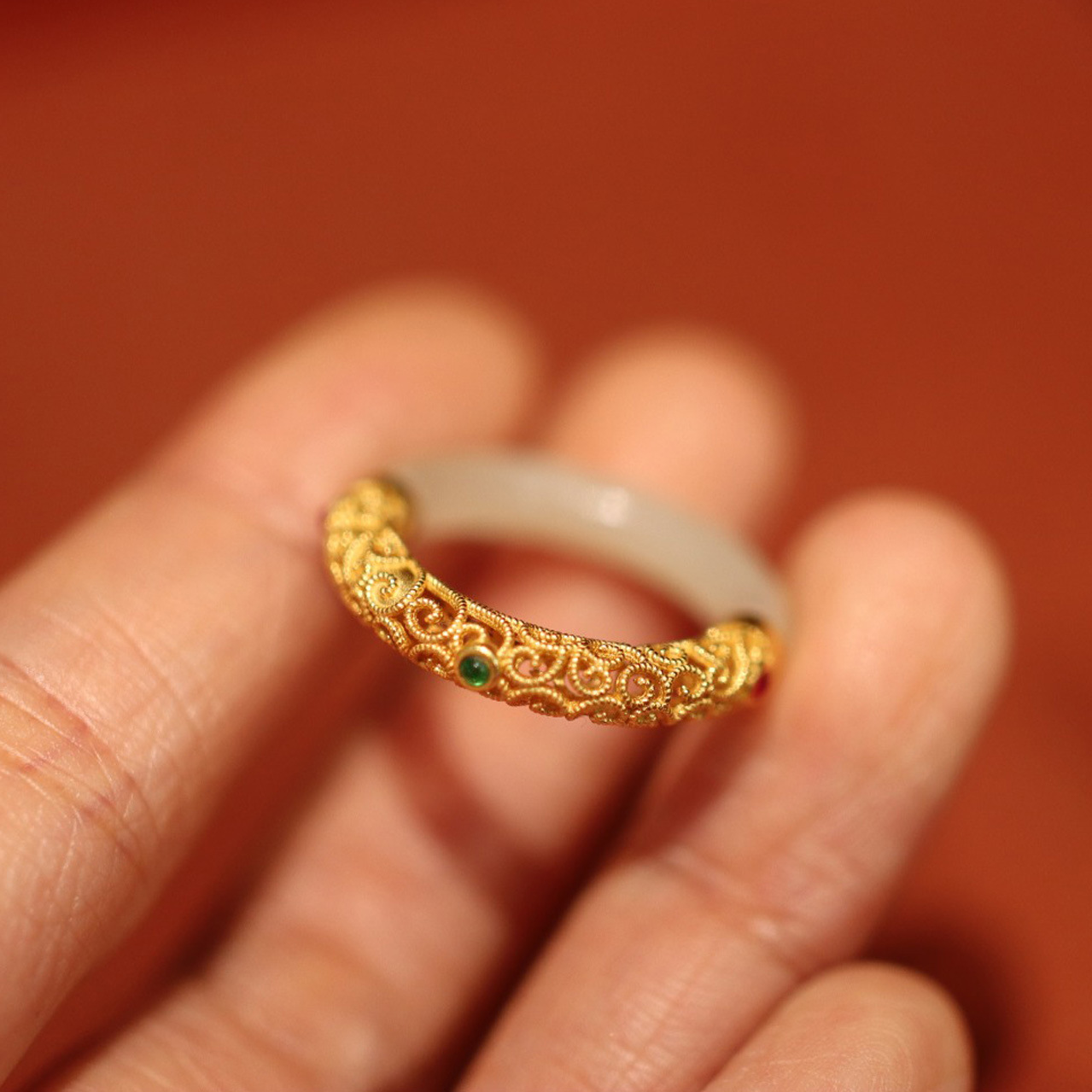 Natural jade A-grade carved ring for men and women, 925 silver thread inlaid with ancient method hollowed-out ring, retro court style pic 28