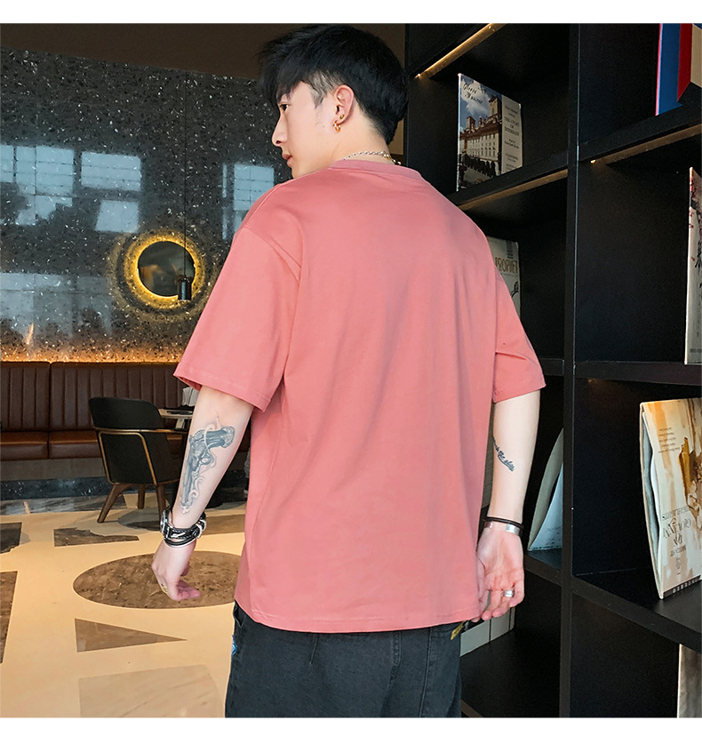 Pure cotton T-shirt for men, summer short-sleeved 2024 new Korean style five-quarter sleeve off-the-shoulder shirt, loose trendy brand short-sleeved large size pic 23