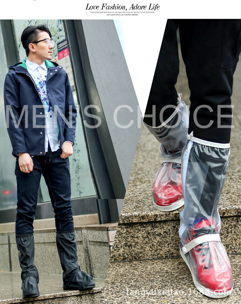 Wholesale of upgraded rainproof shoe covers, high-top thick-soled cycling outdoor waterproof shoe covers in black and white pic 26