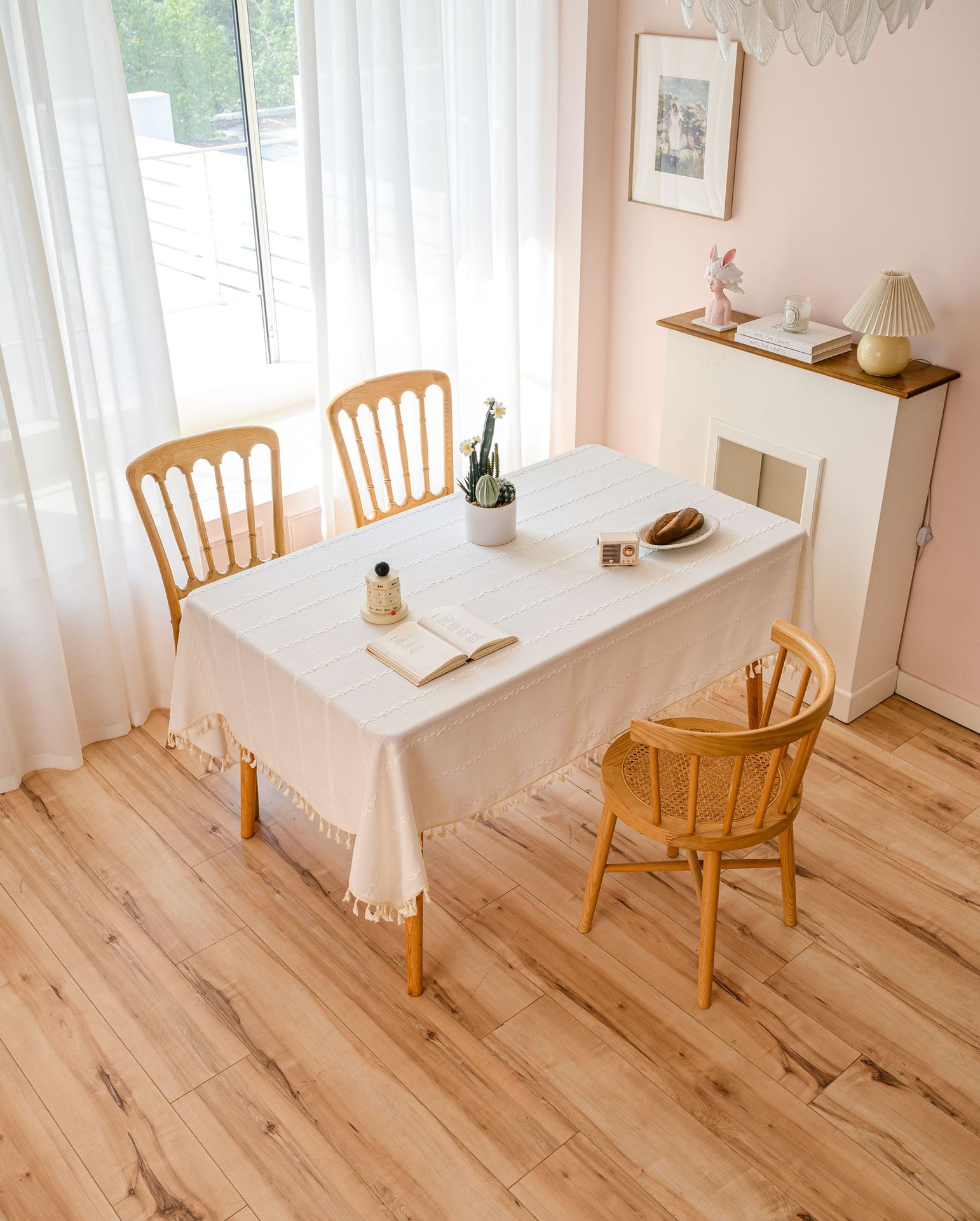 Cross-border three-dimensional embroidered striped tablecloth, popular black solid color, white cotton and linen tablecloth cover, fabric outdoor party pic 5