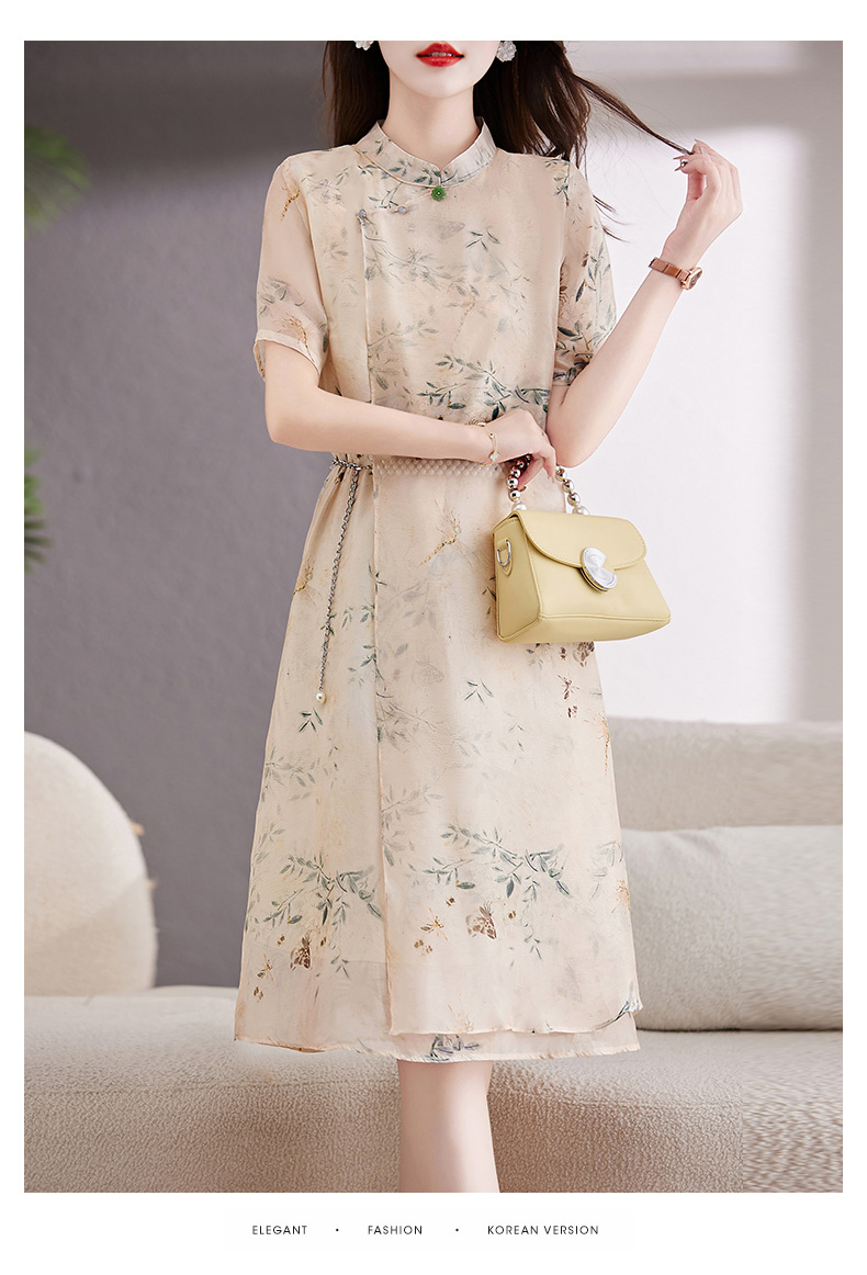 新中式国风改良旗袍连衣裙女夏2023新款显瘦气质中年妈妈薄纱裙子详情14