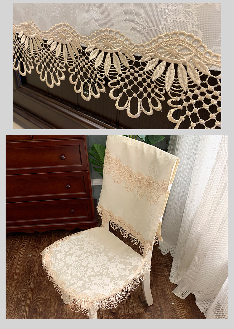 V3FP美式餐桌布布艺防烫隔热家用椅子套罩白色饭桌椅套椅垫套装长详情13