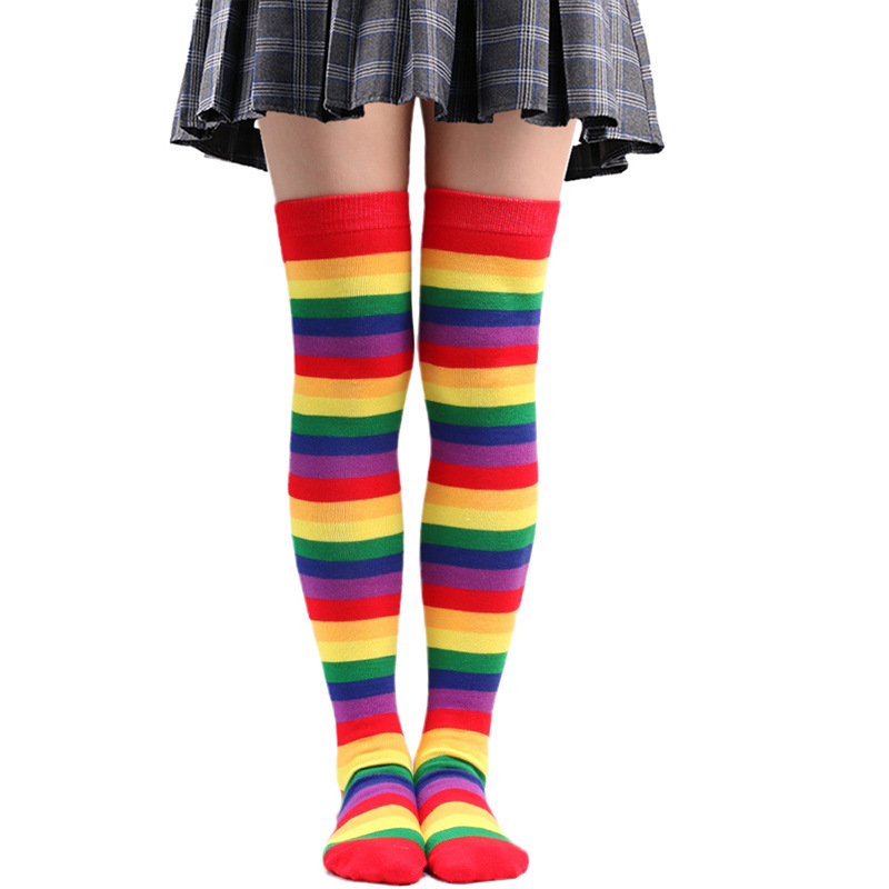 欧美彩色长筒袜高筒过膝袜子女长袜跨境派对袜动漫cosplay条纹袜详情11