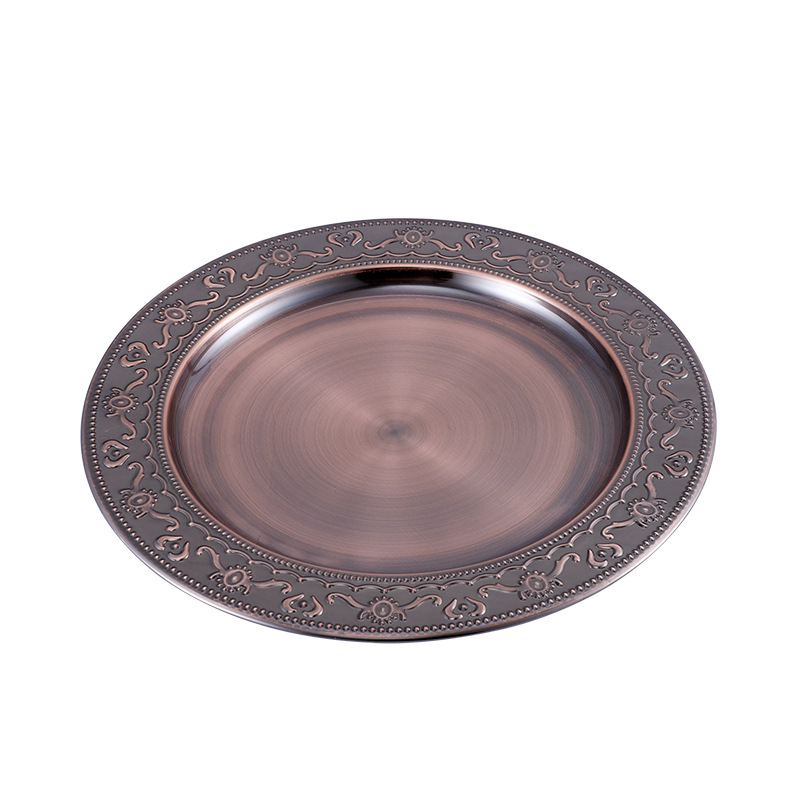 Factory wholesale stainless steel dinner plates, round plates with diamonds, process plates, electroplated fruit plates and display plates pic 11