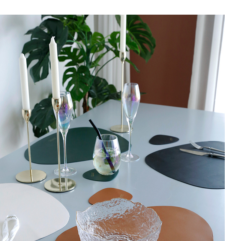 European-style leather placemats, InS-style waterproof, oil-proof and heat-insulating table MATS, triangular steak pu placemats, bowl and cup MATS pic 9