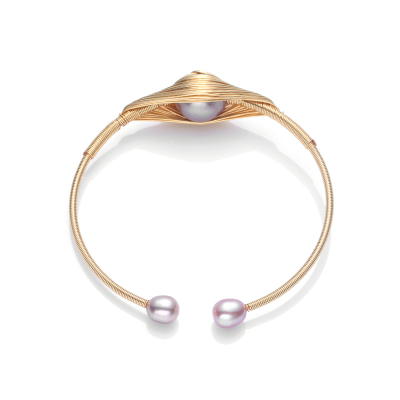 Japanese and Korean style natural freshwater pearl 14K gold-plated open bracelet, single large purple pearl peacock wound bracelet for women pic 13