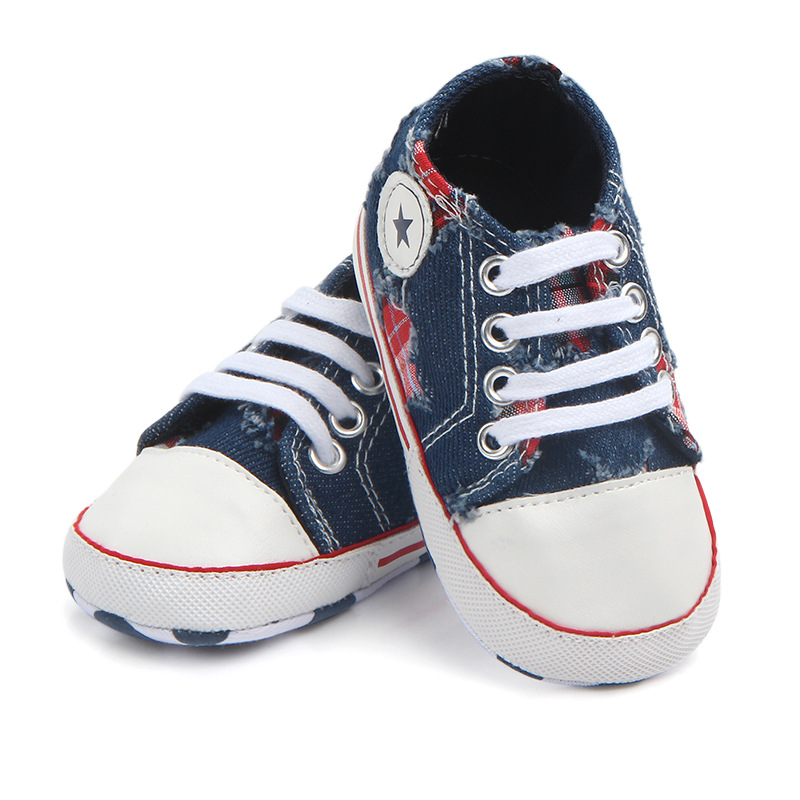 Wholesale of baby shoes for foreign trade, baby shoes, lace-up denim, perforated walking shoes 1247 pic 4