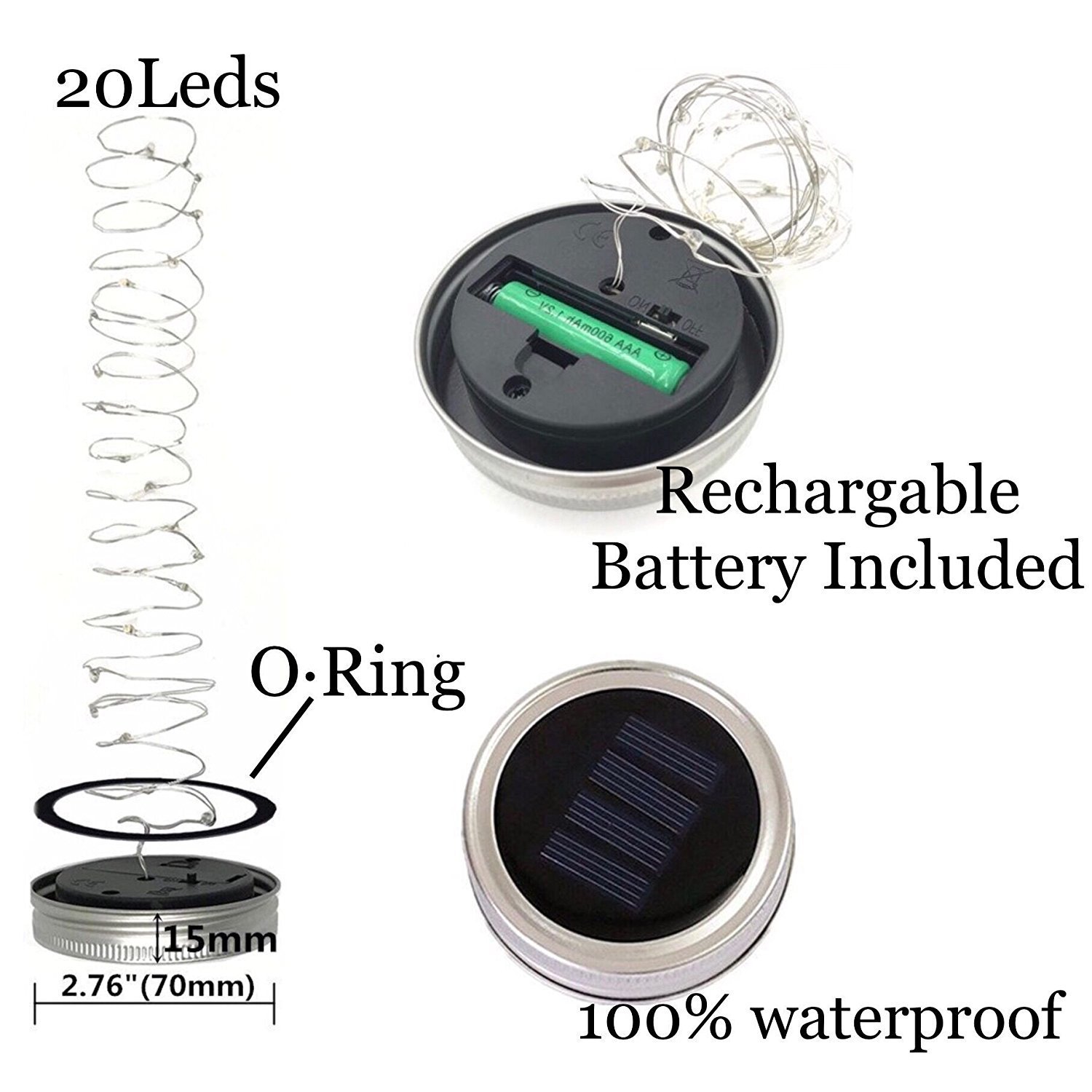 Solar Mason can light led copper wire string starry sky Fairy tale firefly solar Mason bottle cap pic 3