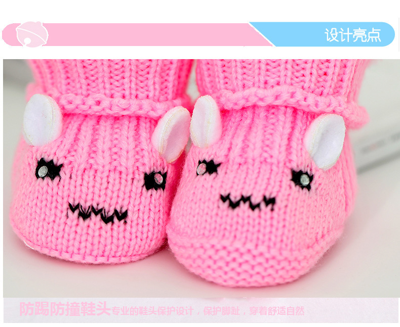 Otoño invierno 0-6 meses tejido a mano zapatos de lana de bebé cien días luna llena bebé no cae zapatos 3 más peluche zapatos de algodón engrosado pic 4