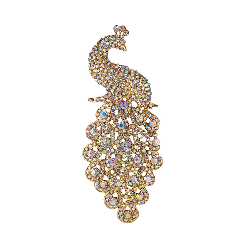现货胸针 女奢华孔雀胸花别针 镶水钻动物胸针服装艺术品配饰批发详情2