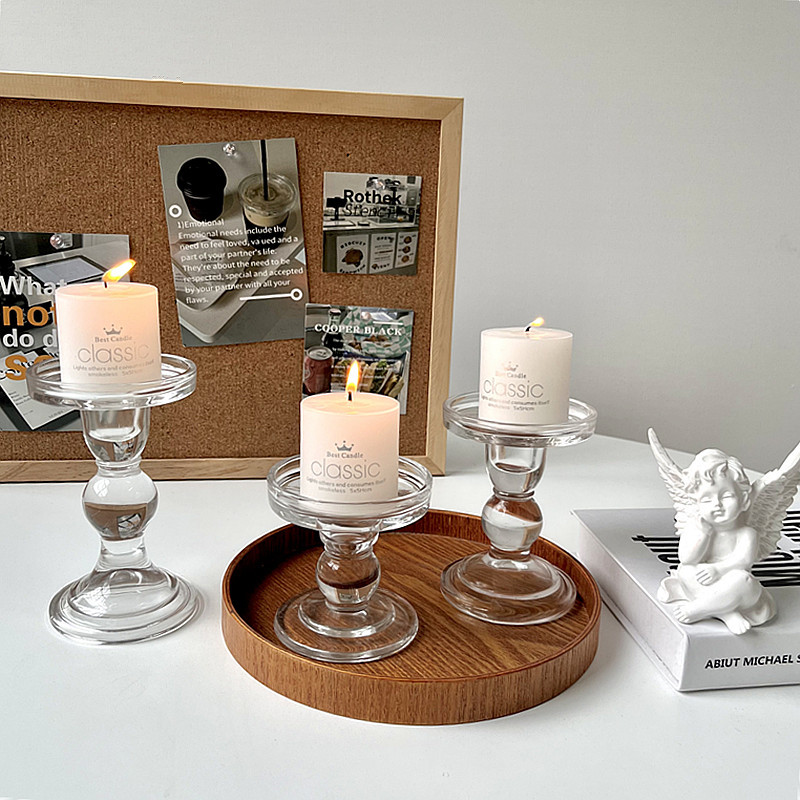 ins Roman column glass candlestick, French retro decorative item, romantic candlelight dinner decoration, photo prop pic 6