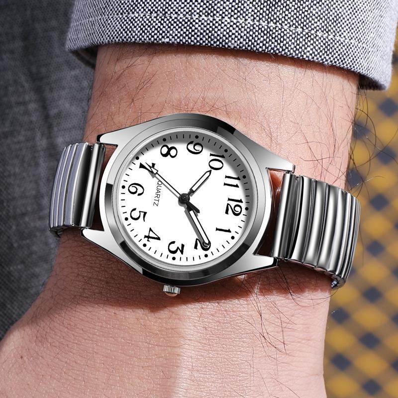 中老年人松紧弹簧带老人手表男女大数字防水夜光石英手表批发详情22