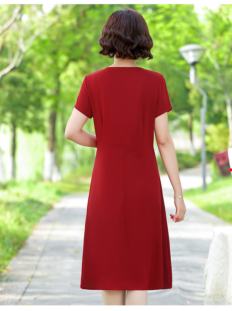 妈妈装夏季连衣裙40岁50中老年短袖女洋气裙子修身中年人薄款长裙详情22