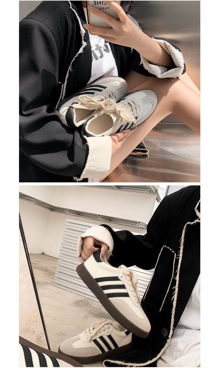 平底磨砂皮德训鞋女2023新款秋季百搭运动休闲鞋系带软底透气板鞋详情9