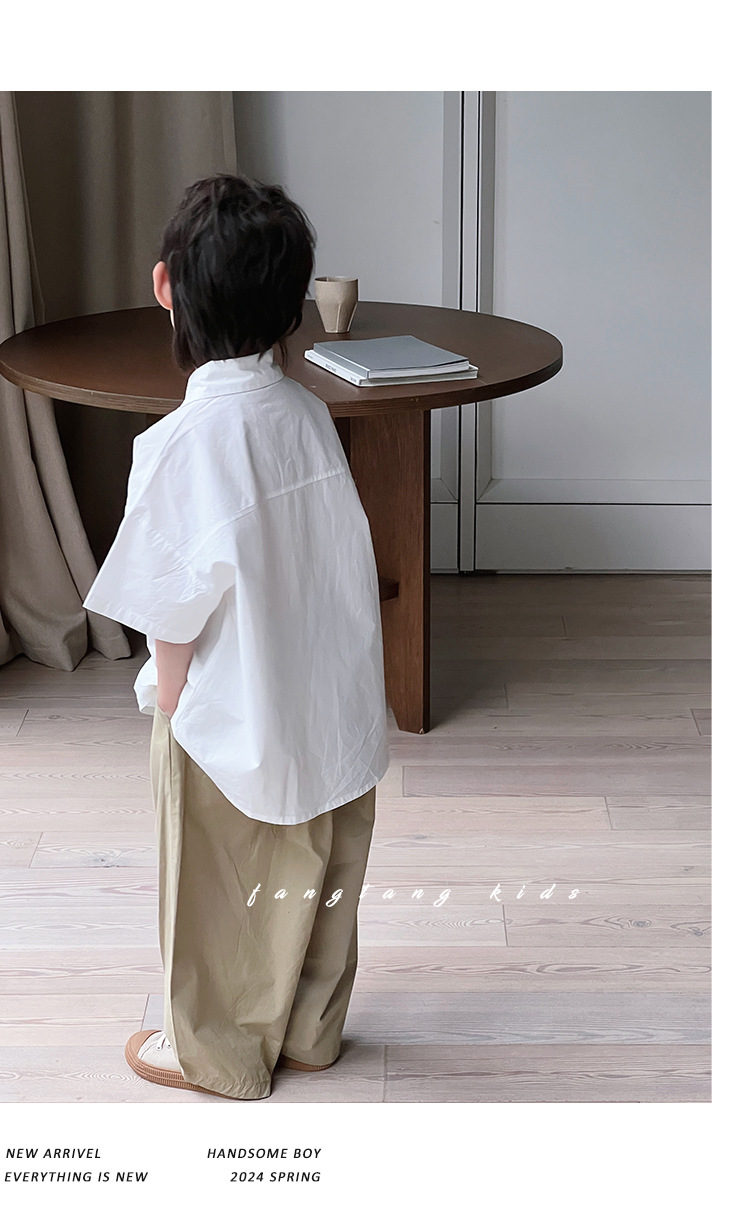 儿童夏装男童短袖白衬衫2024夏季新款衬衣小男孩帅气宽松上衣批发详情17