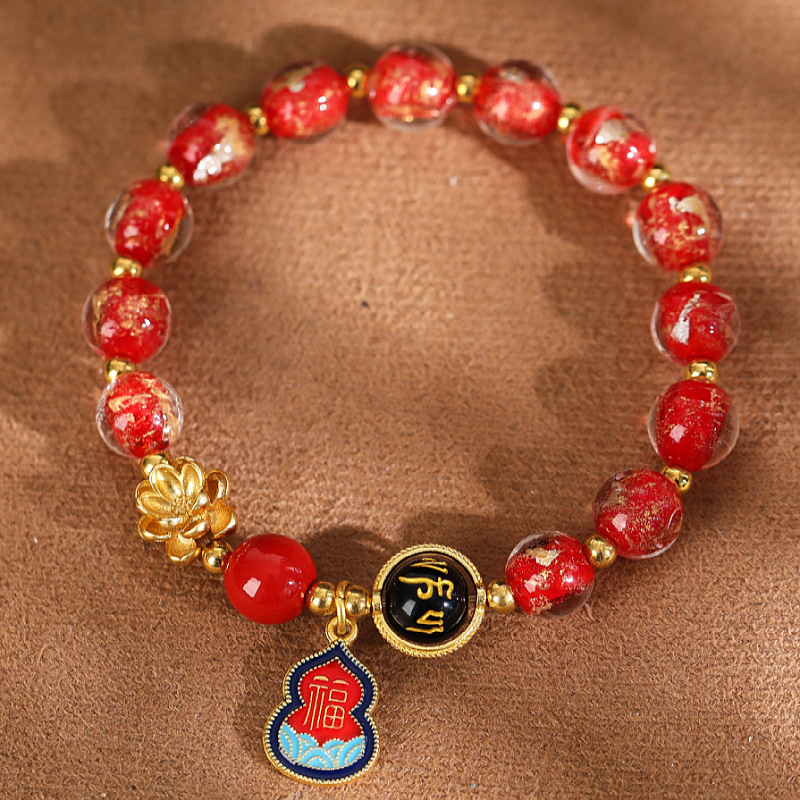 六字真言转运珠莲花福牌金箔香灰琉璃手链文玩手串佛珠寺庙货源详情9