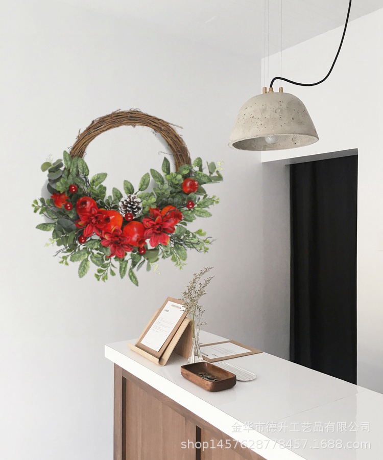 In 2022, the cross-border e-commerce business moved into a new home. The living room decoration includes a household door hanging with a simulated everlasting flower pomegranate wreath pic 9