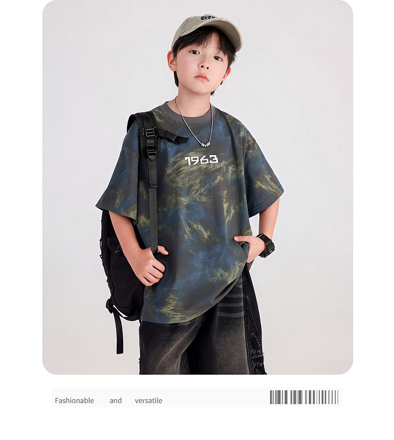 男童夏季痞帅扎染重工短袖T恤2025新款儿童男孩夏装半袖冰感上衣详情12