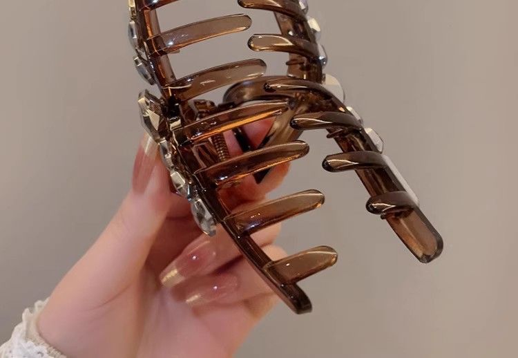 高级感茶色水晶发夹女后脑勺发量多大号鲨鱼夹气质盘发发抓夹头饰详情10