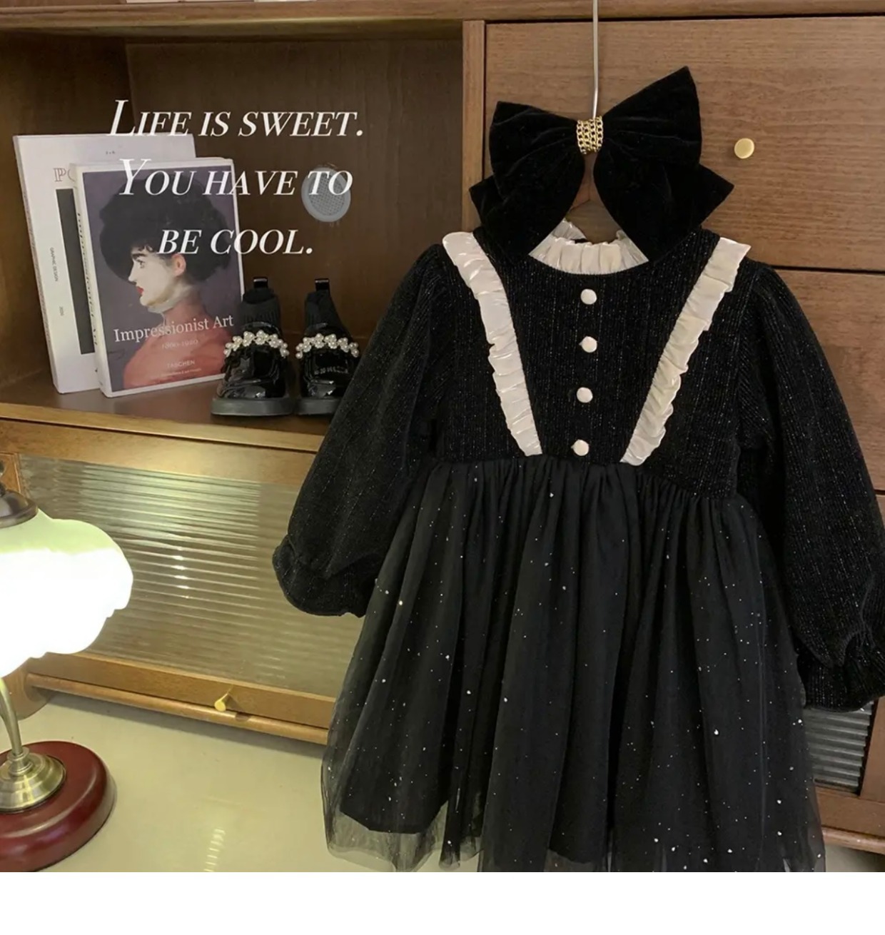 柠里女童冬装加绒连衣裙子洋气女童新年装红色年服丝绒中童连衣裙详情9