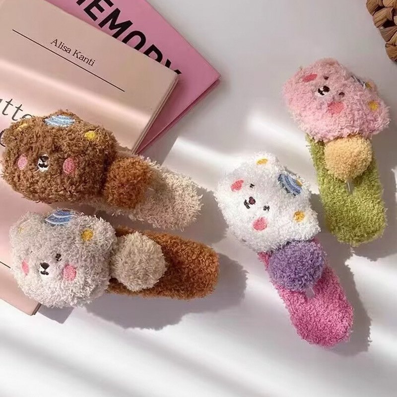 新款韩国秋冬毛绒布丁熊可爱鸭嘴夹大号发夹女后脑勺盘发发卡发饰详情9